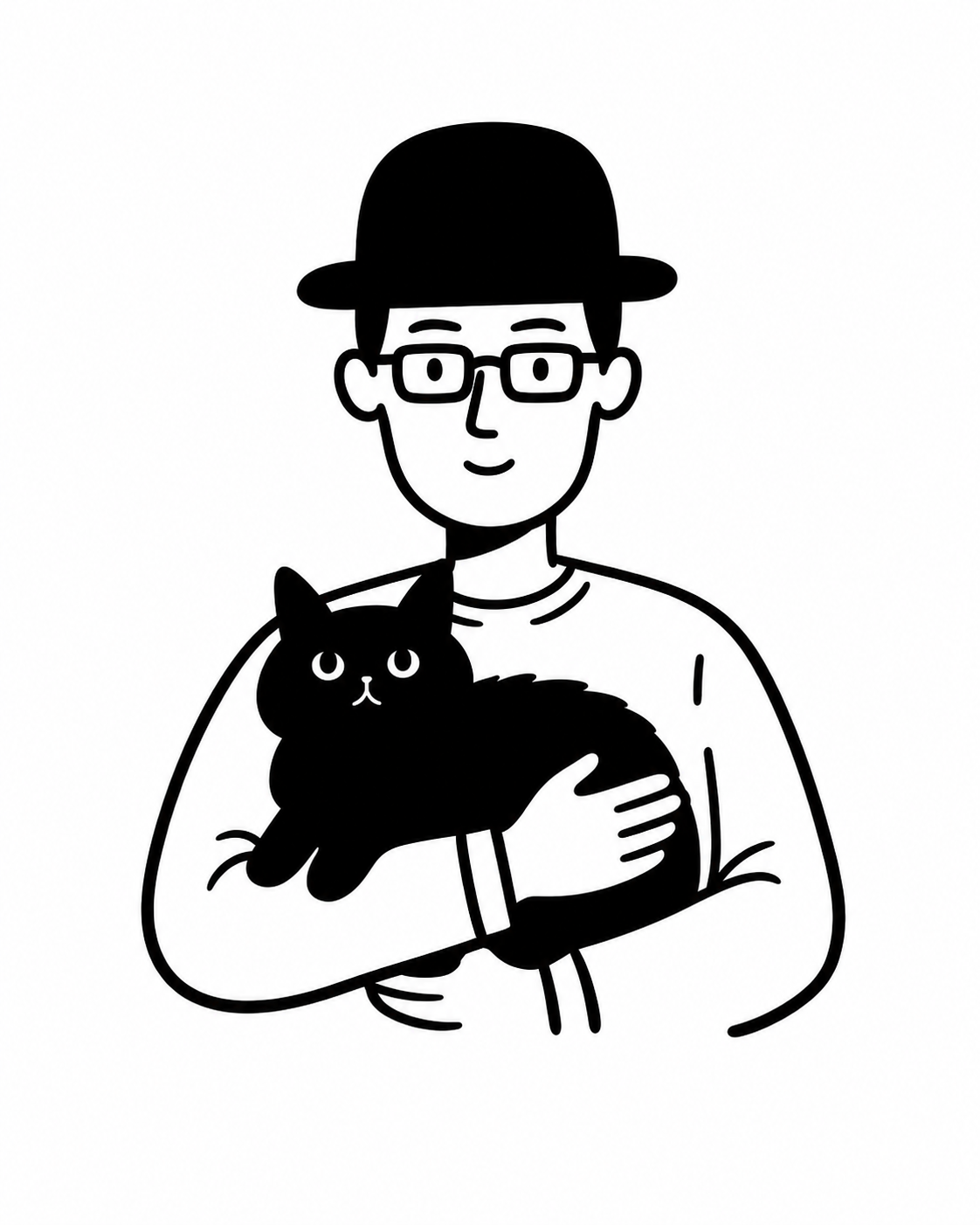 人物と黒猫のイラスト